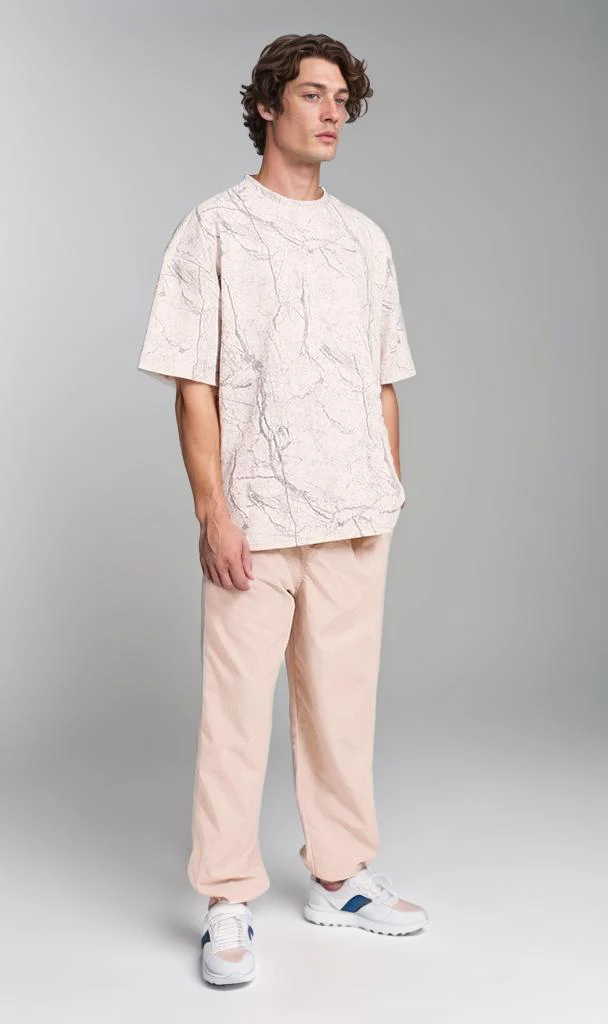 R208965 - Waffle Textured Oversized T-Shirt - Off-White - Image 5