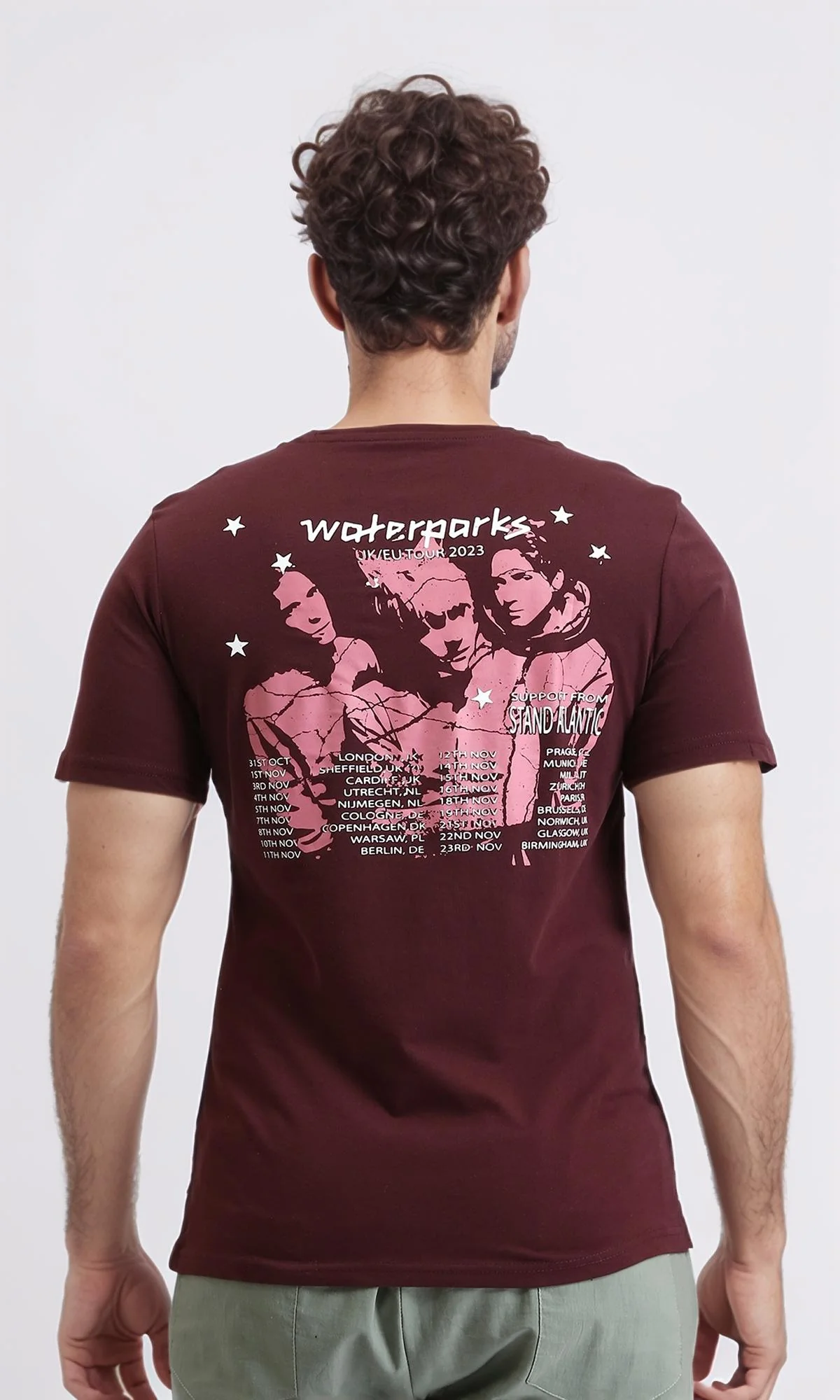 R208973 - Regular Cotton Tee with Front Print - Burgundy - Image 2