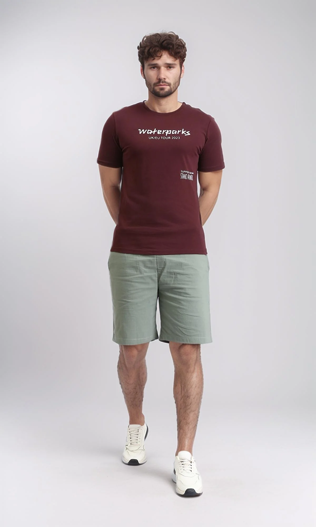 R208973 - Regular Cotton Tee with Front Print - Burgundy - Image 4