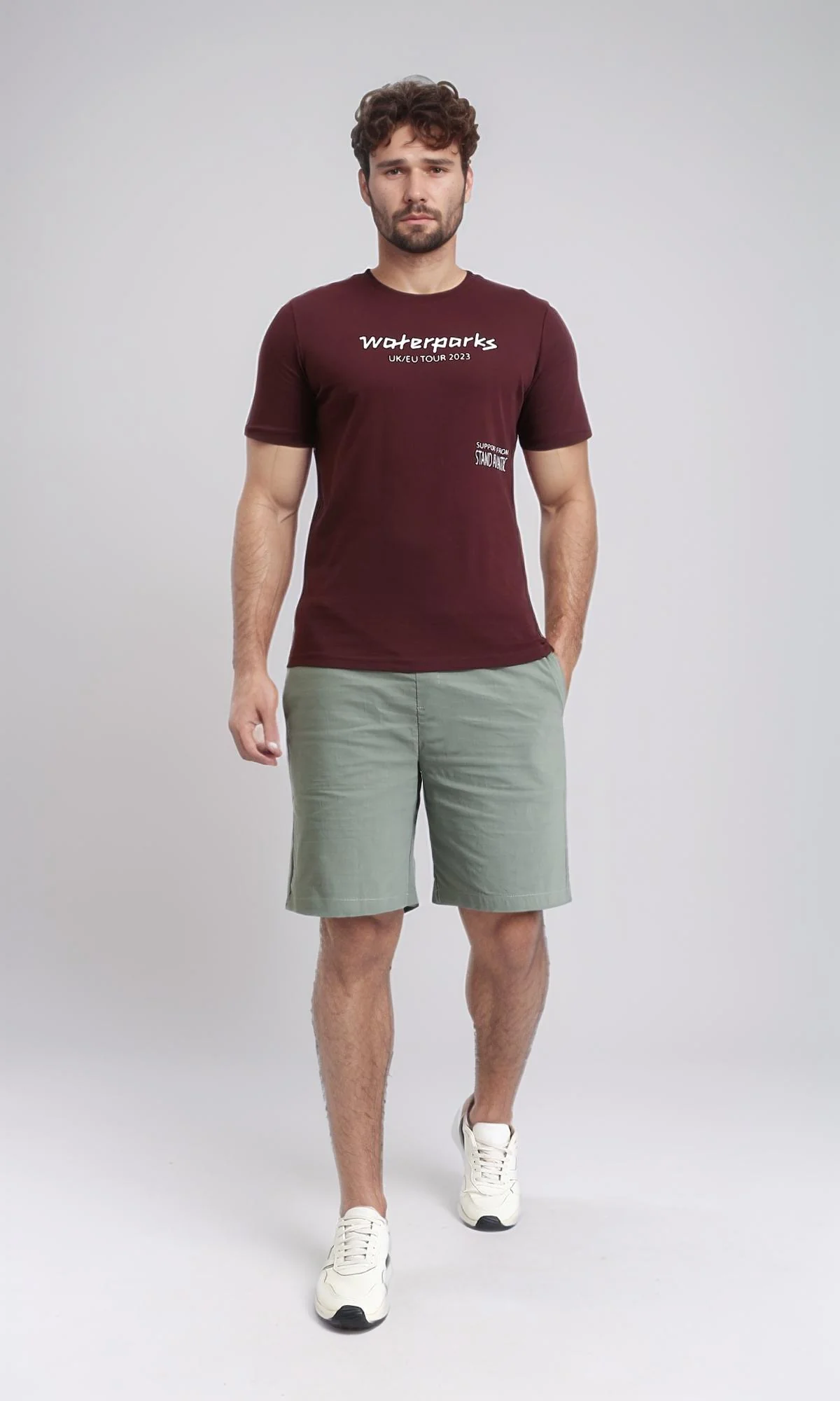 R208973 - Regular Cotton Tee with Front Print - Burgundy - Image 5