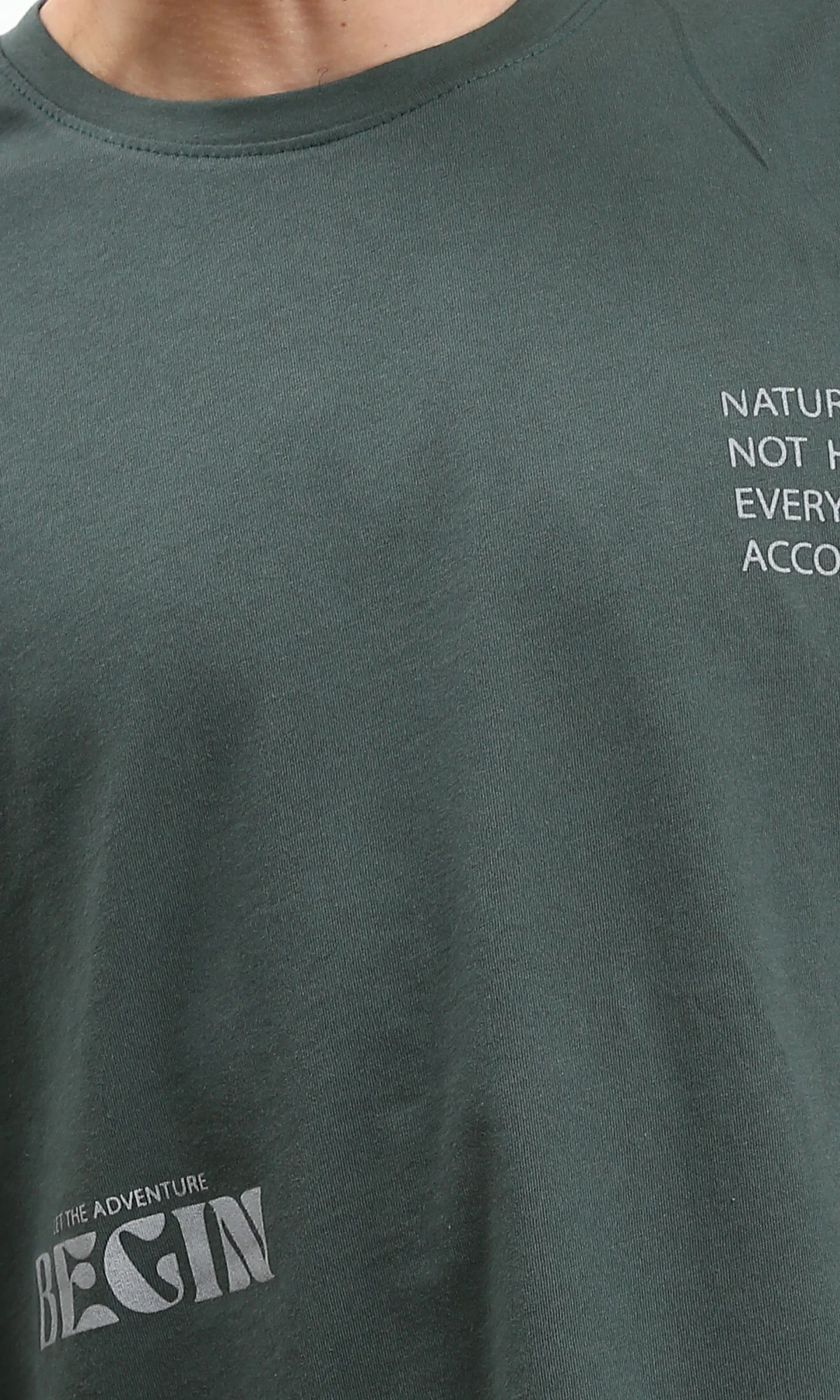 R208975 - Round Neck Printed Cotton Tee - Dark Jade - Image 3