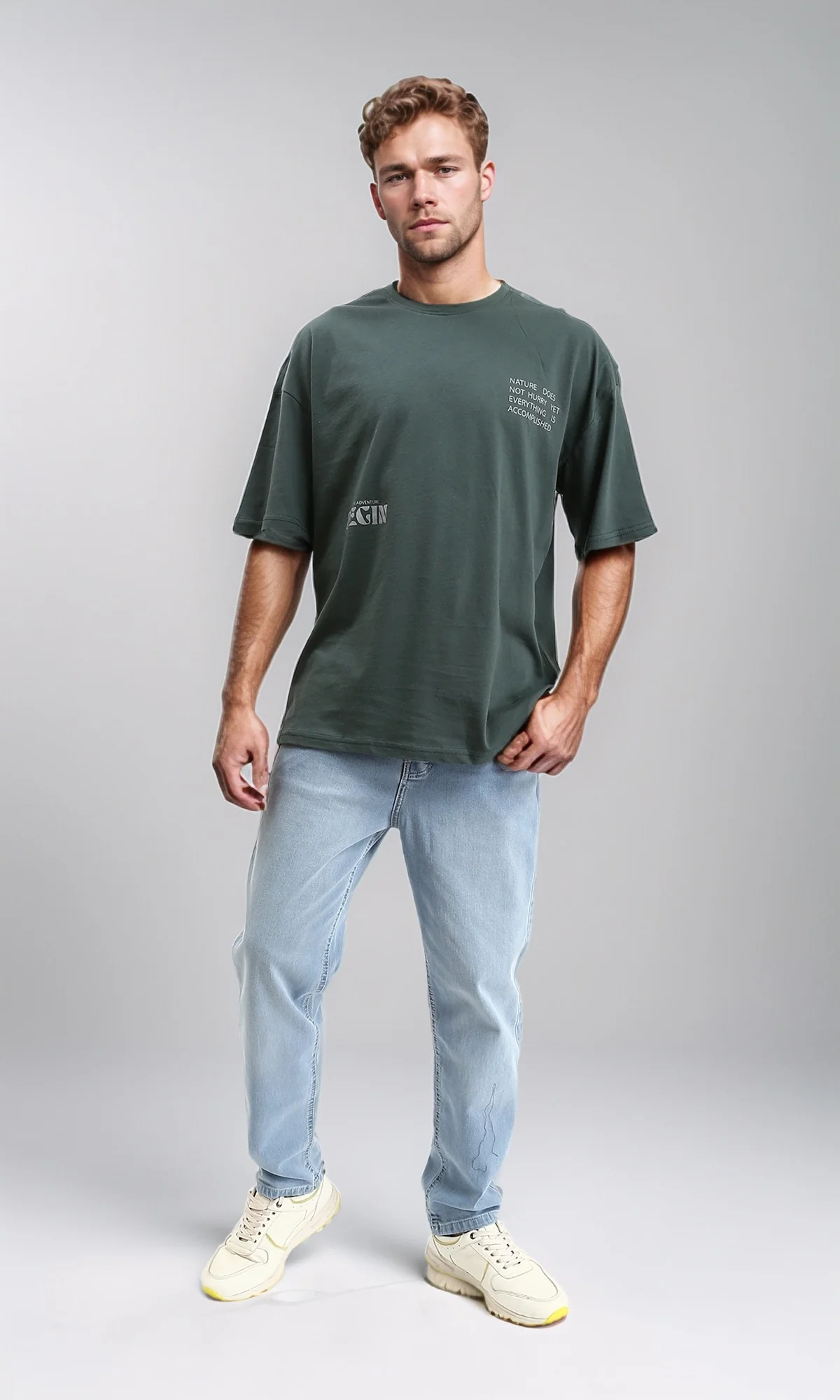 R208975 - Round Neck Printed Cotton Tee - Dark Jade - Image 5