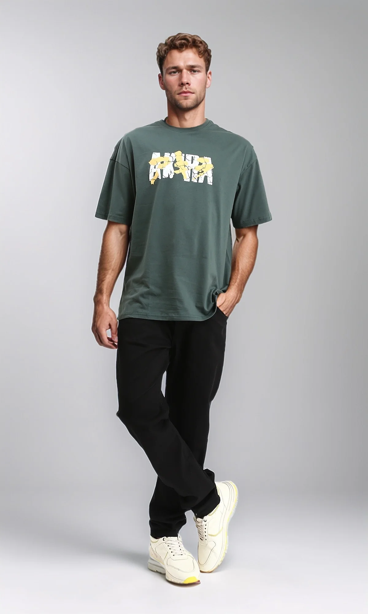 R208976 - Cotton Tee with Front & Back Print - Dark Jade - Image 5