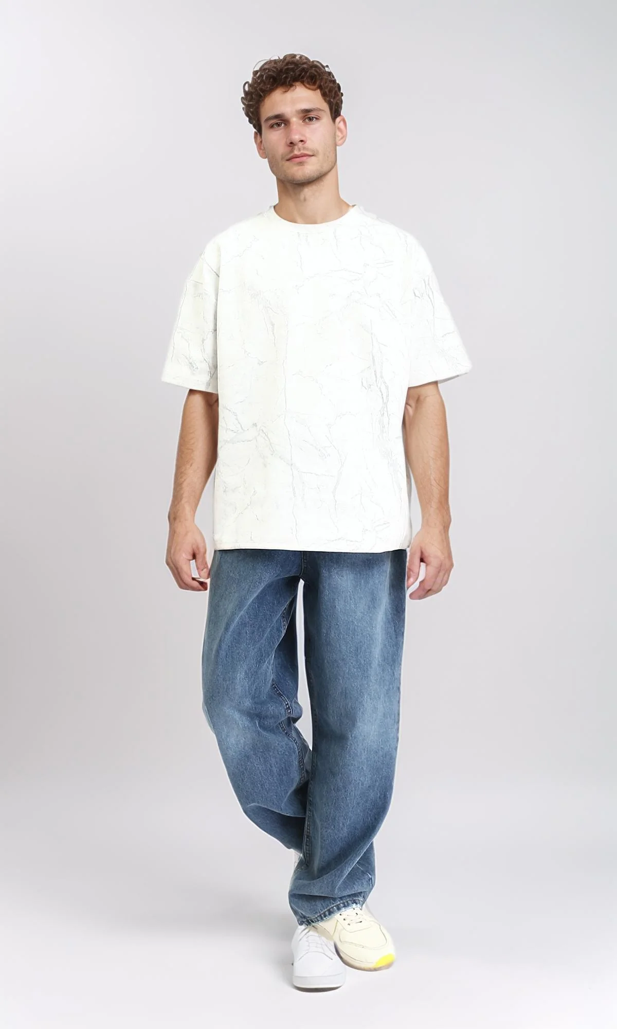 R209089 - Relaxed Fit Summer Marble Tee - White & Grey - Image 3