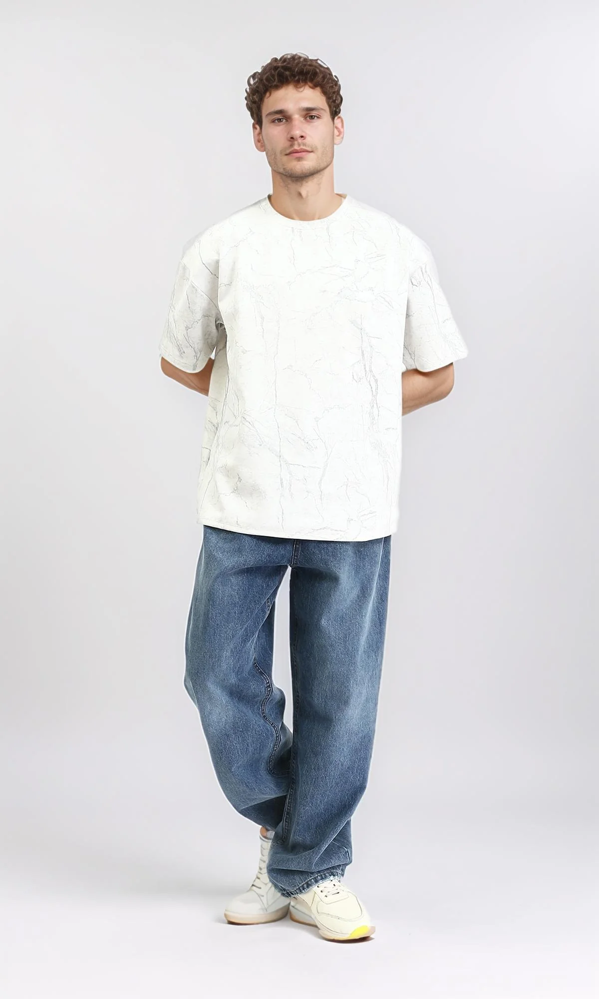 R209089 - Relaxed Fit Summer Marble Tee - White & Grey - Image 4
