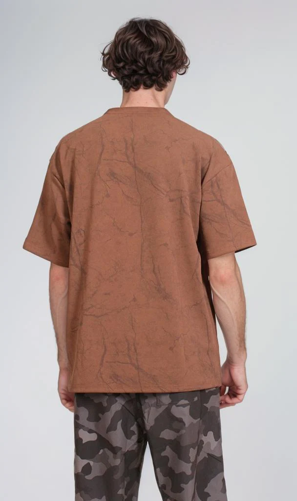 R209090 - Waffle Textured Oversized T-Shirt - Brown - Image 2