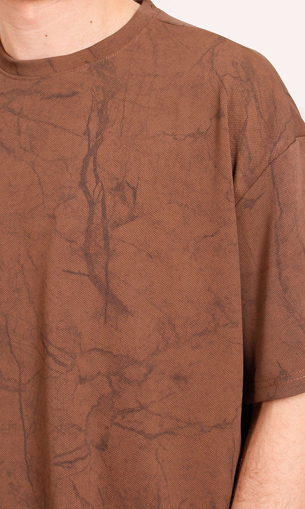 R209090 - Waffle Textured Oversized T-Shirt - Brown - Image 3