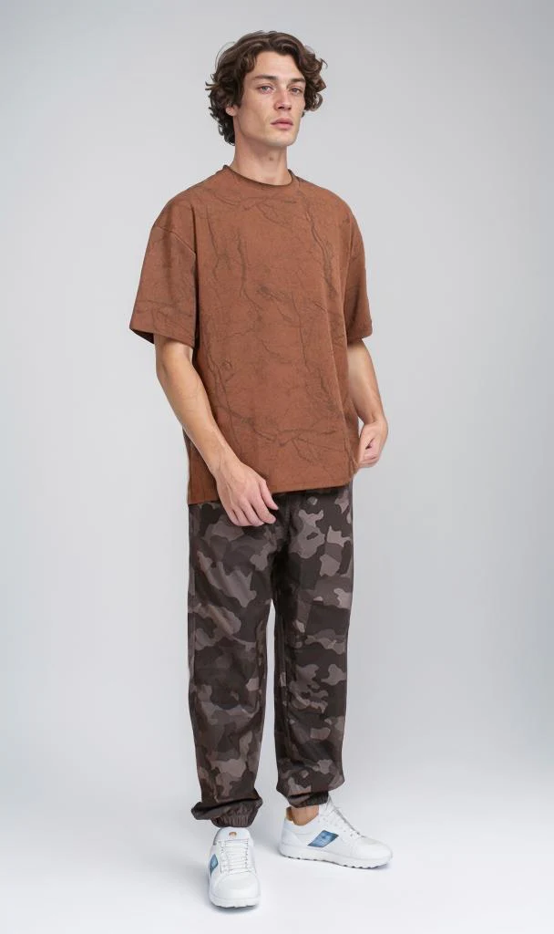 R209090 - Waffle Textured Oversized T-Shirt - Brown - Image 5