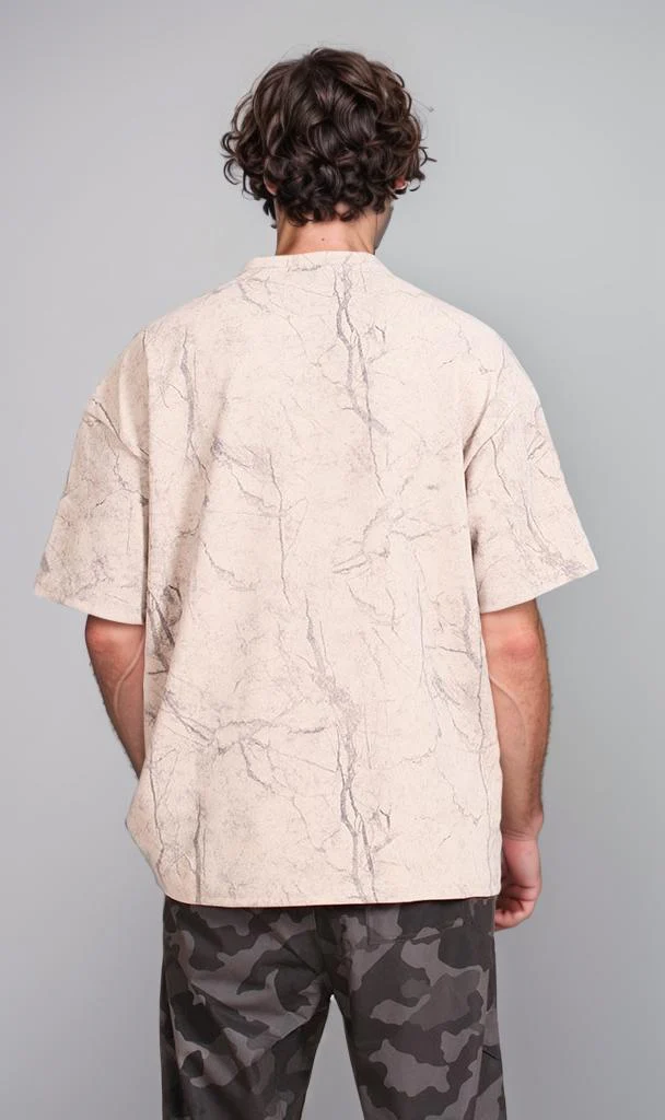 R209091 - Waffle Textured Oversized T-Shirt - Beige - Image 2