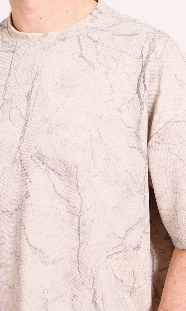 R209091 - Waffle Textured Oversized T-Shirt - Beige - Image 3