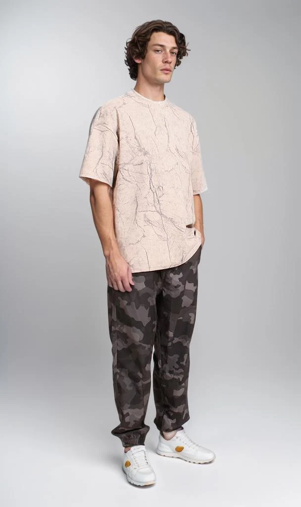 R209091 - Waffle Textured Oversized T-Shirt - Beige - Image 5