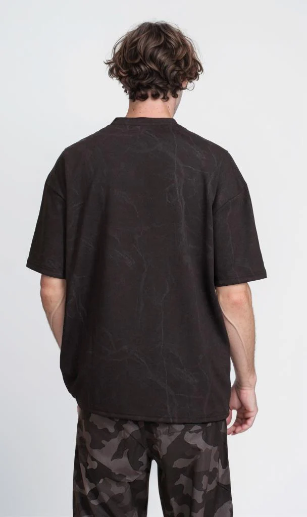 R209092 - Waffle Textured Oversized T-Shirt - Black - Image 2