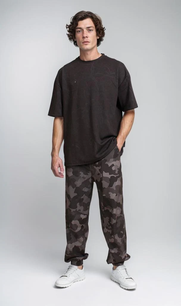 R209092 - Waffle Textured Oversized T-Shirt - Black - Image 4