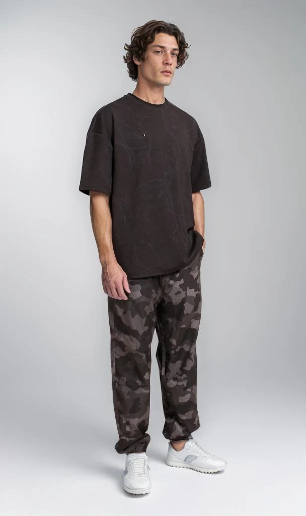 R209092 - Waffle Textured Oversized T-Shirt - Black - Image 5