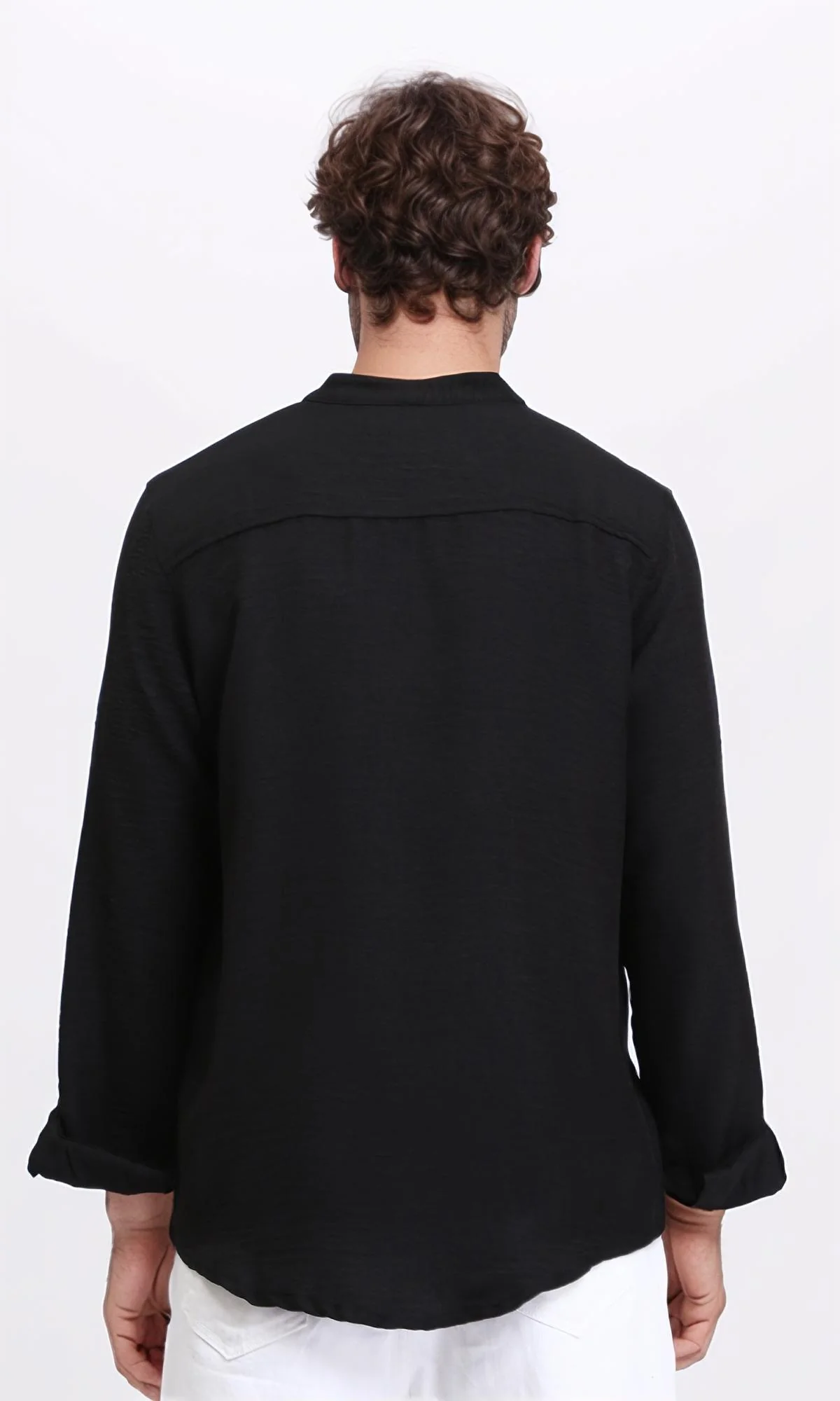 R209099 - Regular Long Sleeves Mandarin Shirt - Black - Image 2
