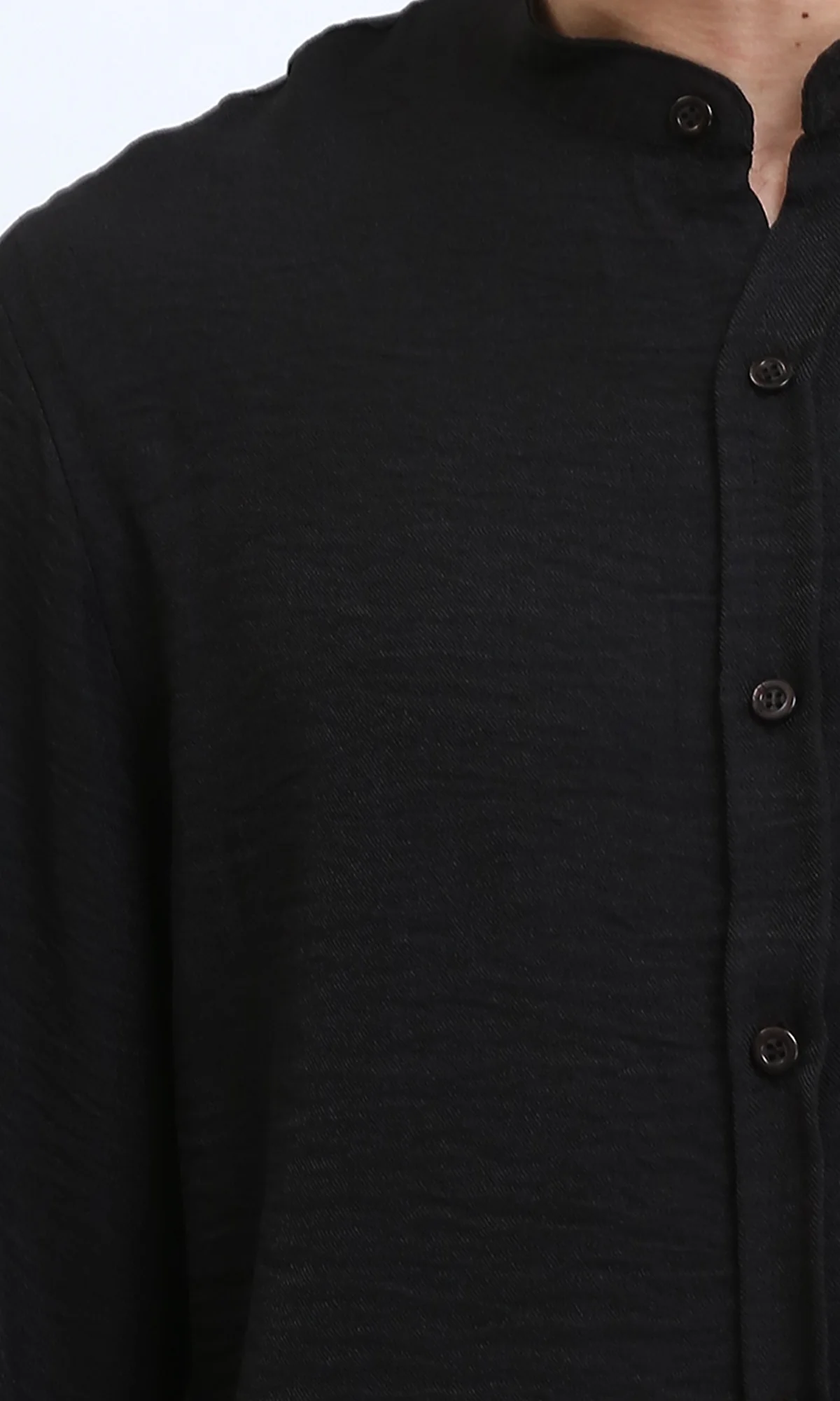 R209099 - Regular Long Sleeves Mandarin Shirt - Black - Image 3