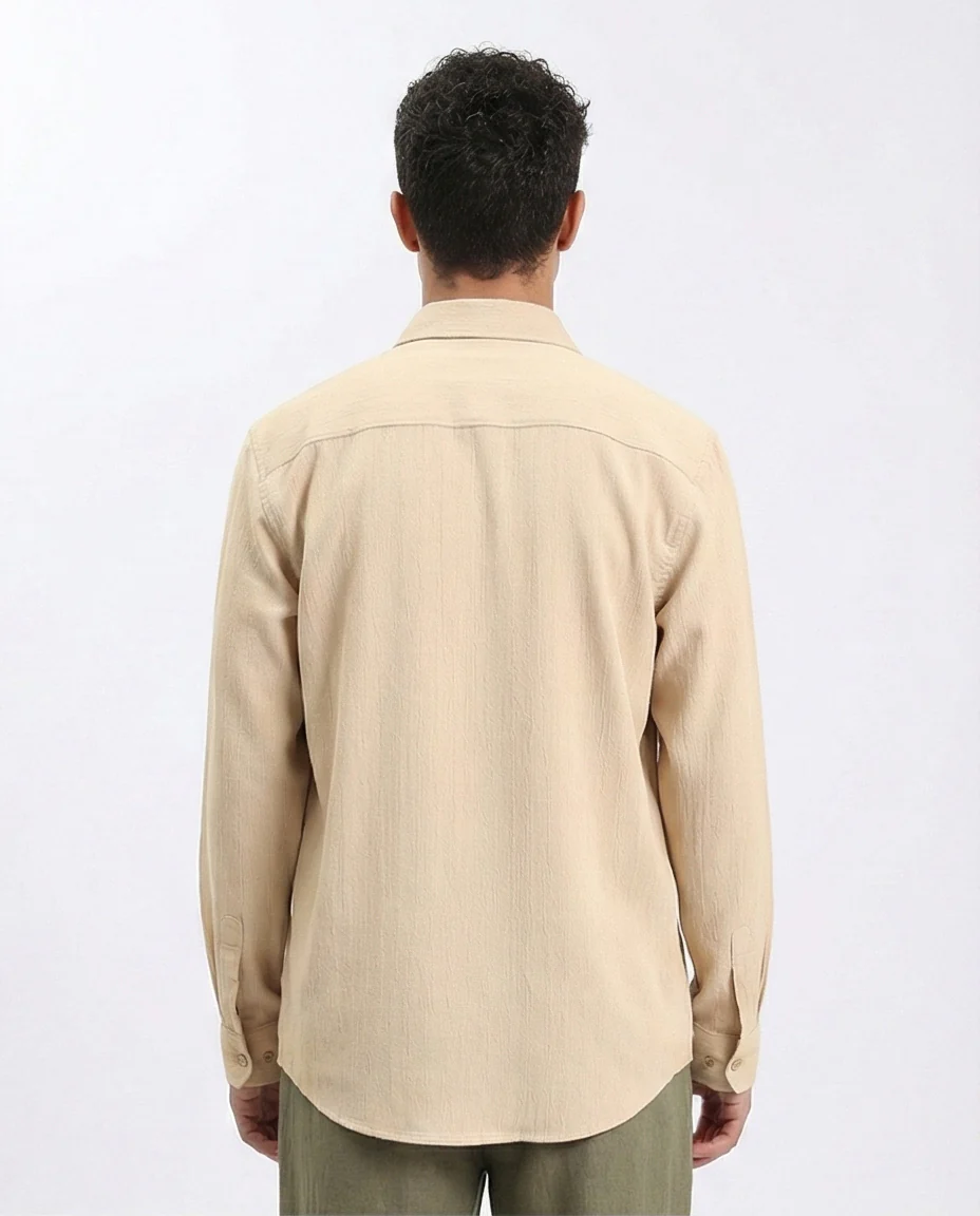 R209104 - Buttons Down Textured Shirt - Sand - Image 2
