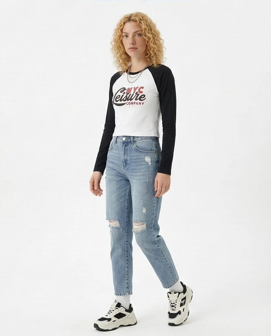 Product Title: Ravin Women's NYC Leisure Graphic Raglan Long Sleeve T-Shirt - Black/White - R209126 - Image 5