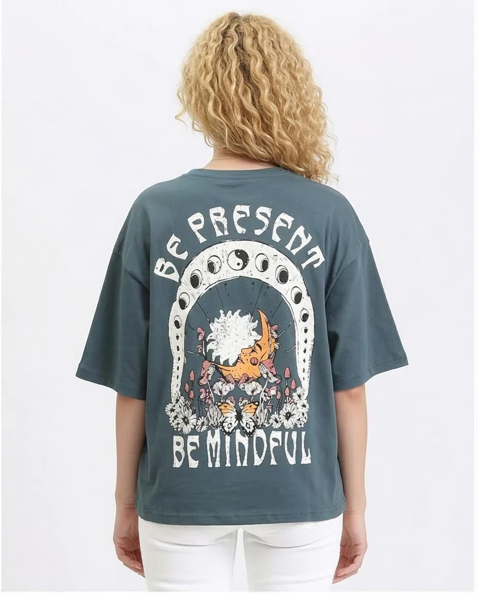 Ravin Oversized "Be Present" Graphic Tee – Slate Blue - R209130 - Image 2