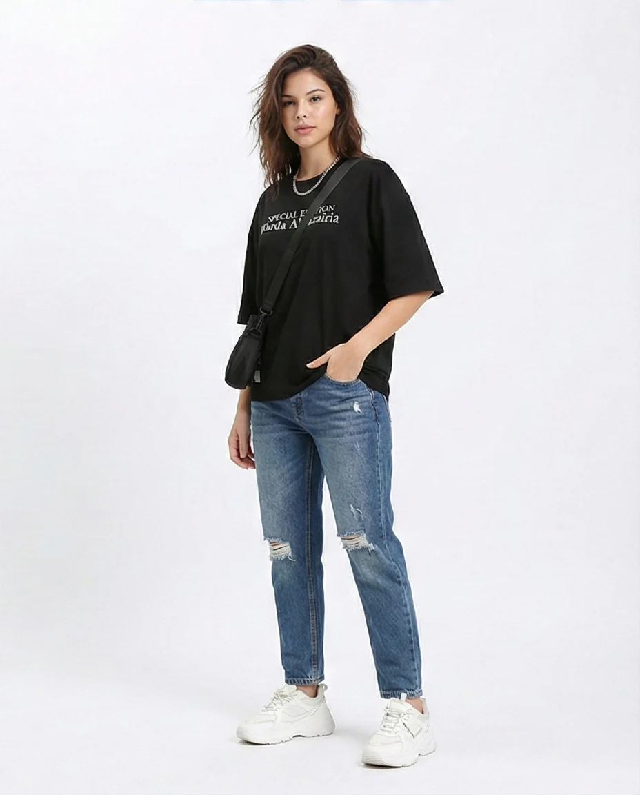 R209136 - Front & Back Print Cotton Tee - Black - Image 5