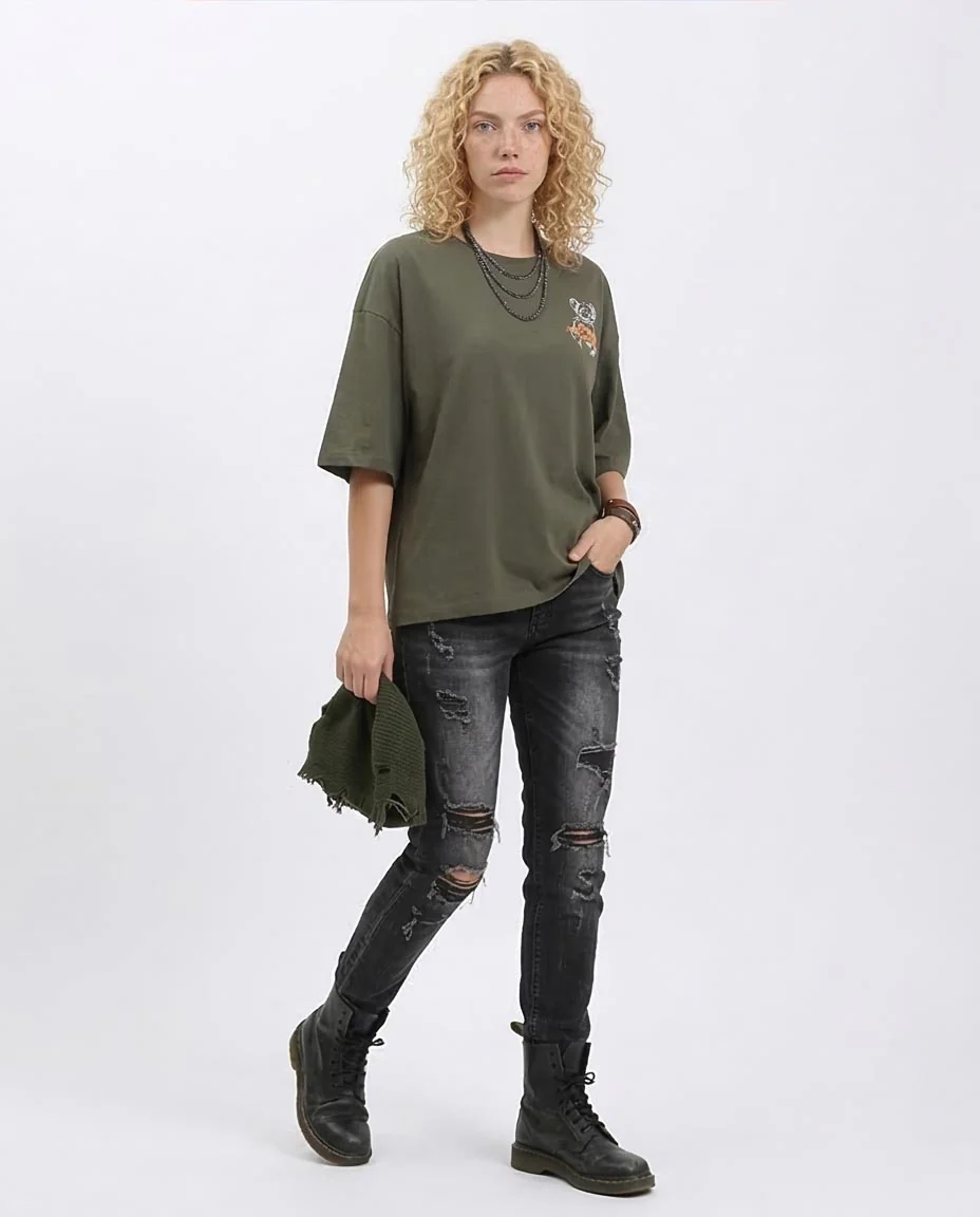 Ravin Women's Oversized Drop-Shoulder Graphic Tee – Olive Green - R209138 - Image 5