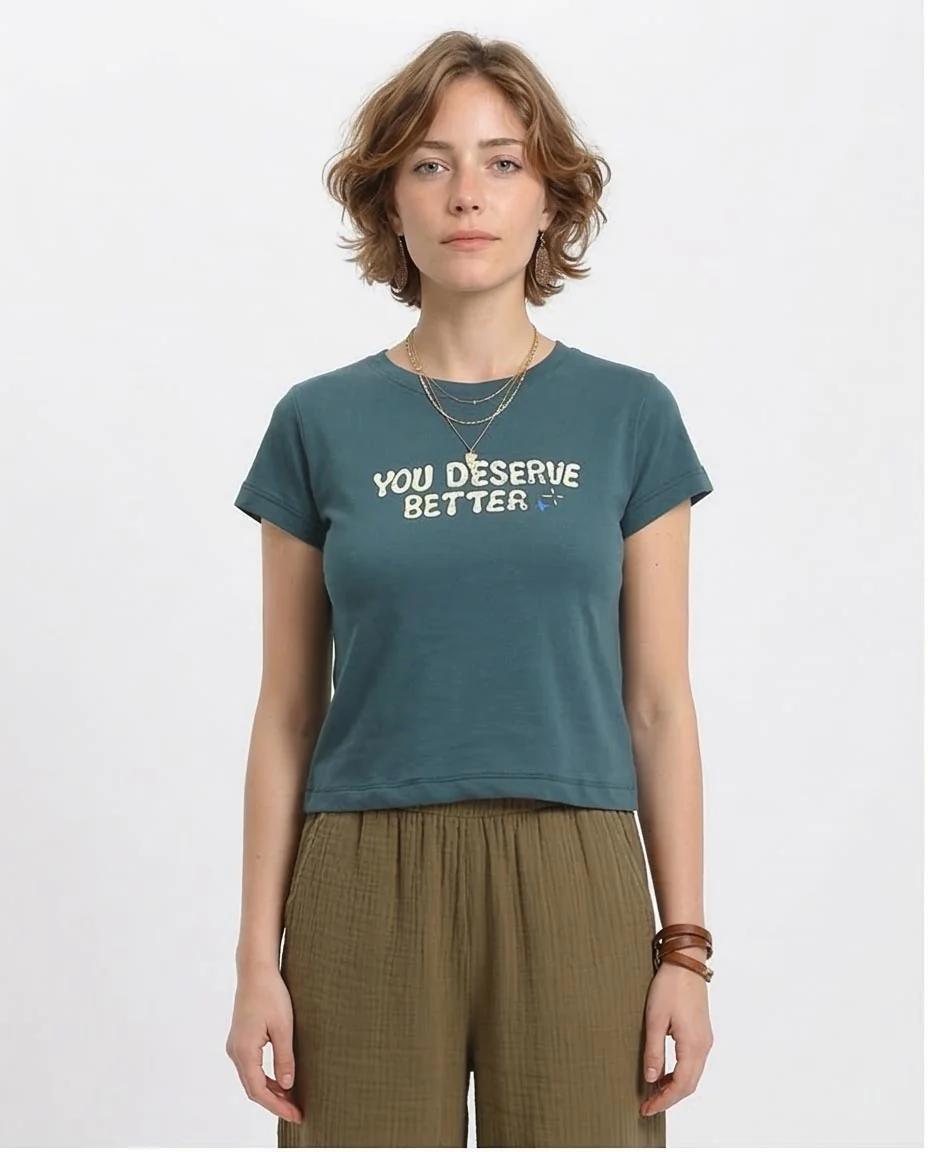 Ravin Women's Graphic "You Deserve Better" Baby Tee - Teal - R209140