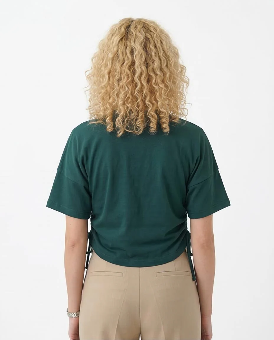 "Embrace The Hustle" Drawstring Side Graphic Tee – Forest Green - R209142 - Image 2