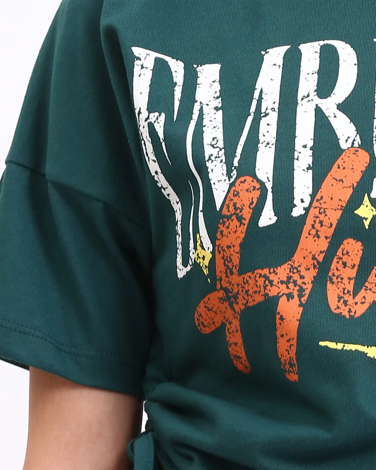 "Embrace The Hustle" Drawstring Side Graphic Tee – Forest Green - R209142 - Image 4