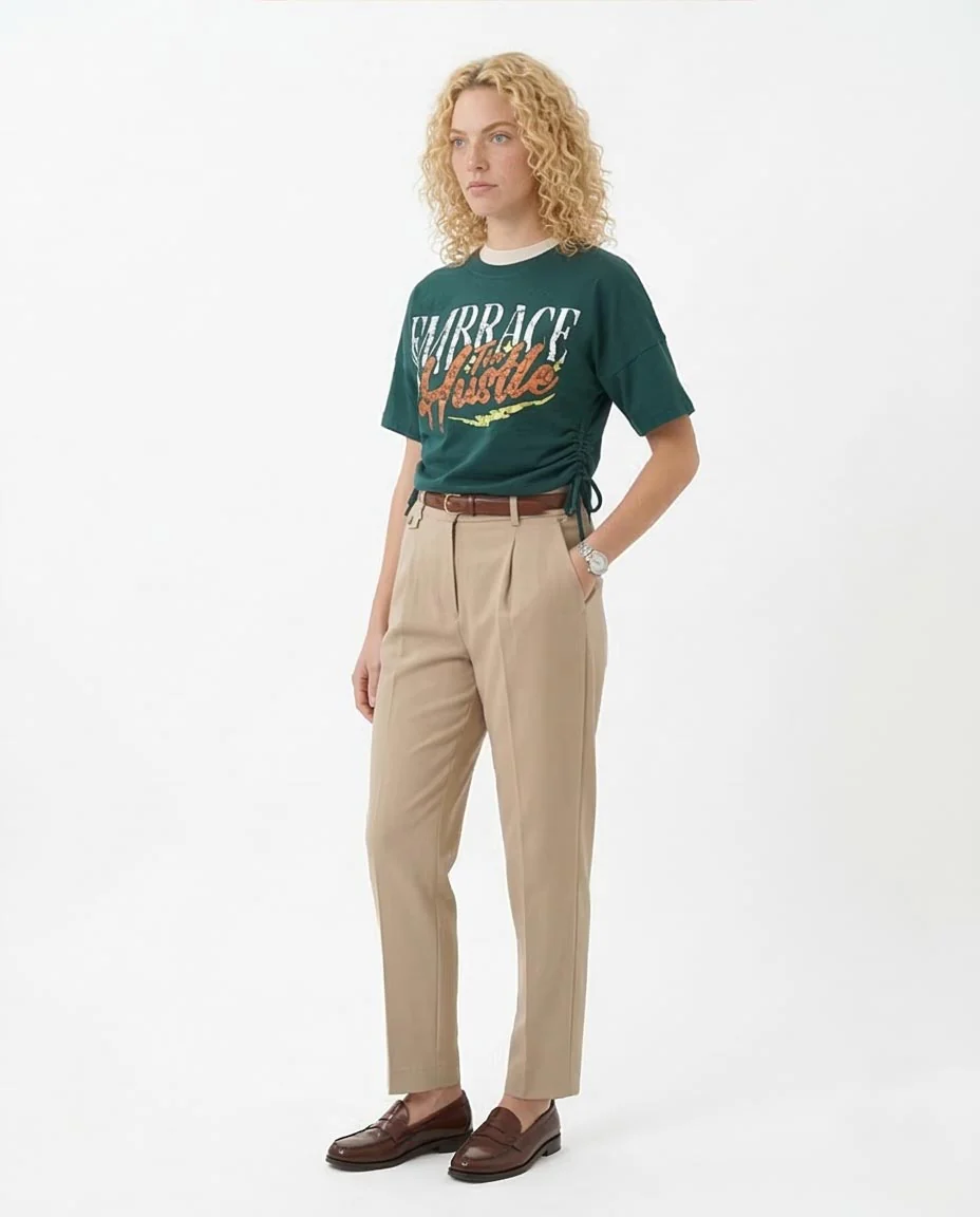 "Embrace The Hustle" Drawstring Side Graphic Tee – Forest Green - R209142 - Image 5
