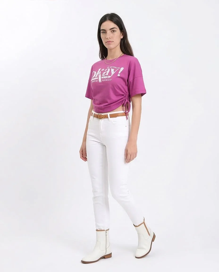 Ravin Women's "Be Yourself" Side-Cinch Graphic Tee - Magenta - R209143 - Image 5