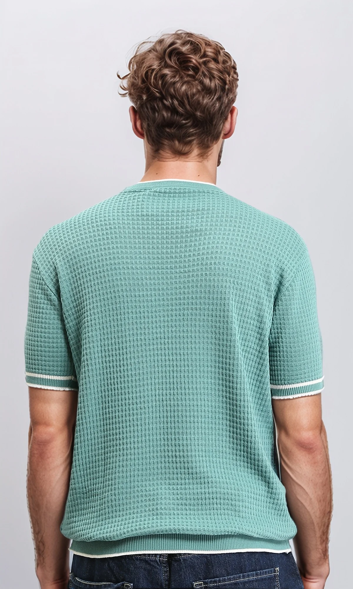 R209202 - Round Neck Self Pattern Comfy Tee - Dark Mint - Image 2