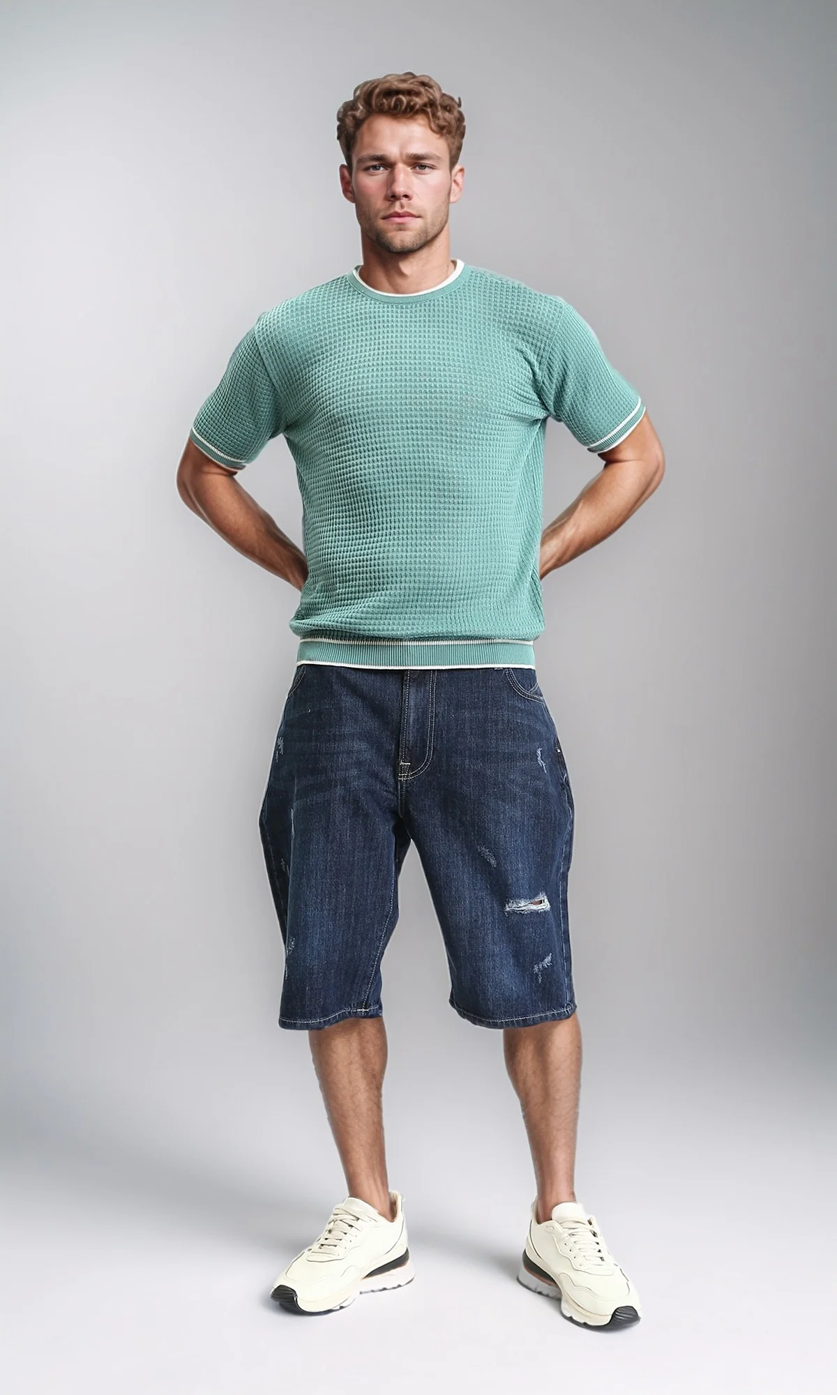 R209202 - Round Neck Self Pattern Comfy Tee - Dark Mint - Image 5