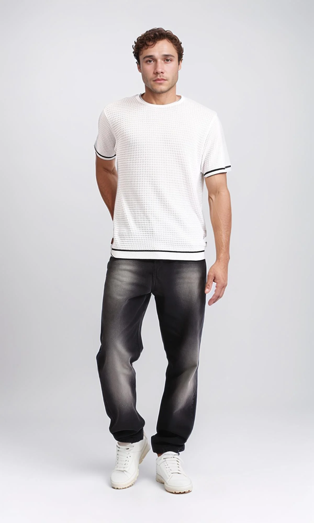 R209203 - Round Neck Slip On Casual Tee - White - Image 4