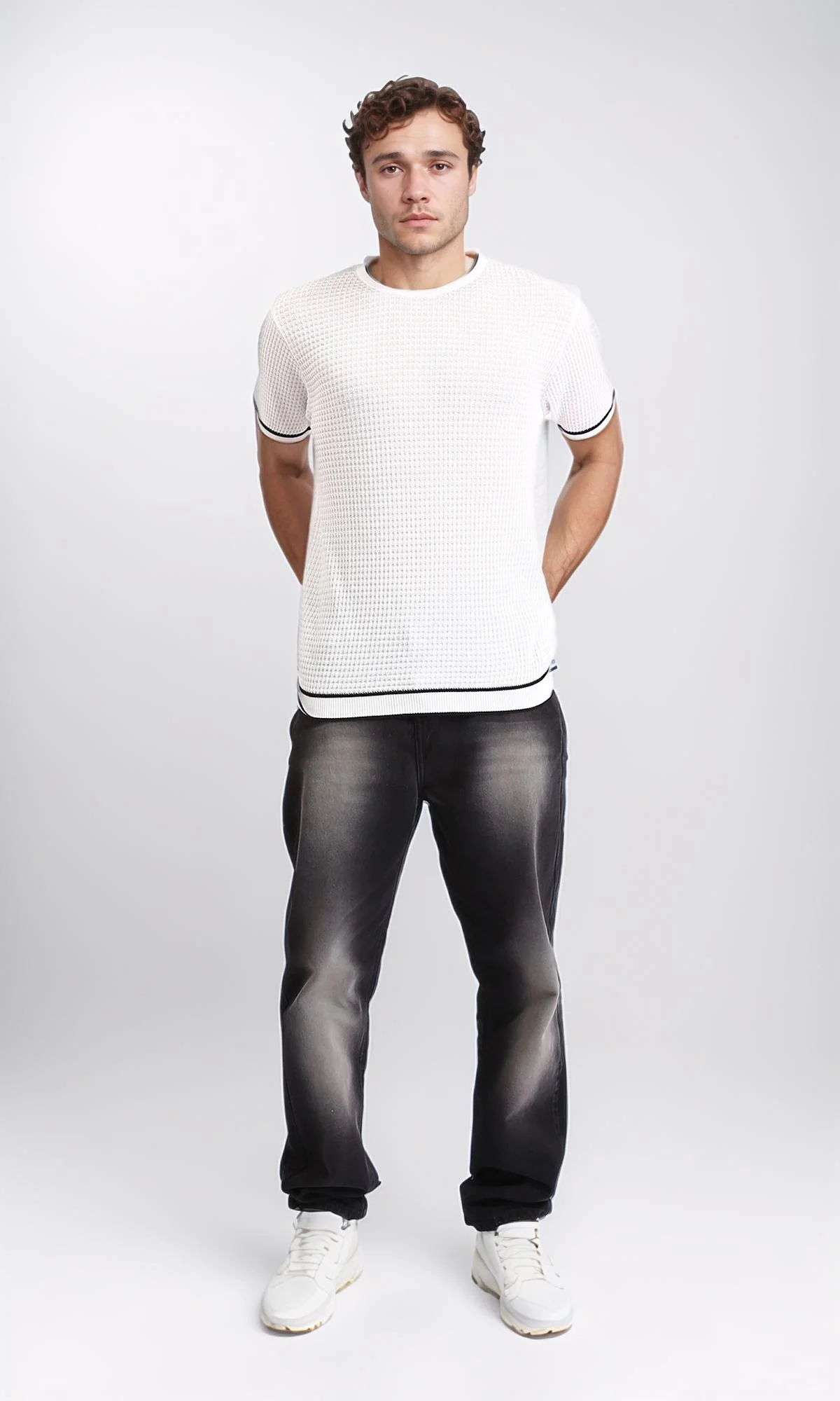 R209203 - Round Neck Slip On Casual Tee - White - Image 5