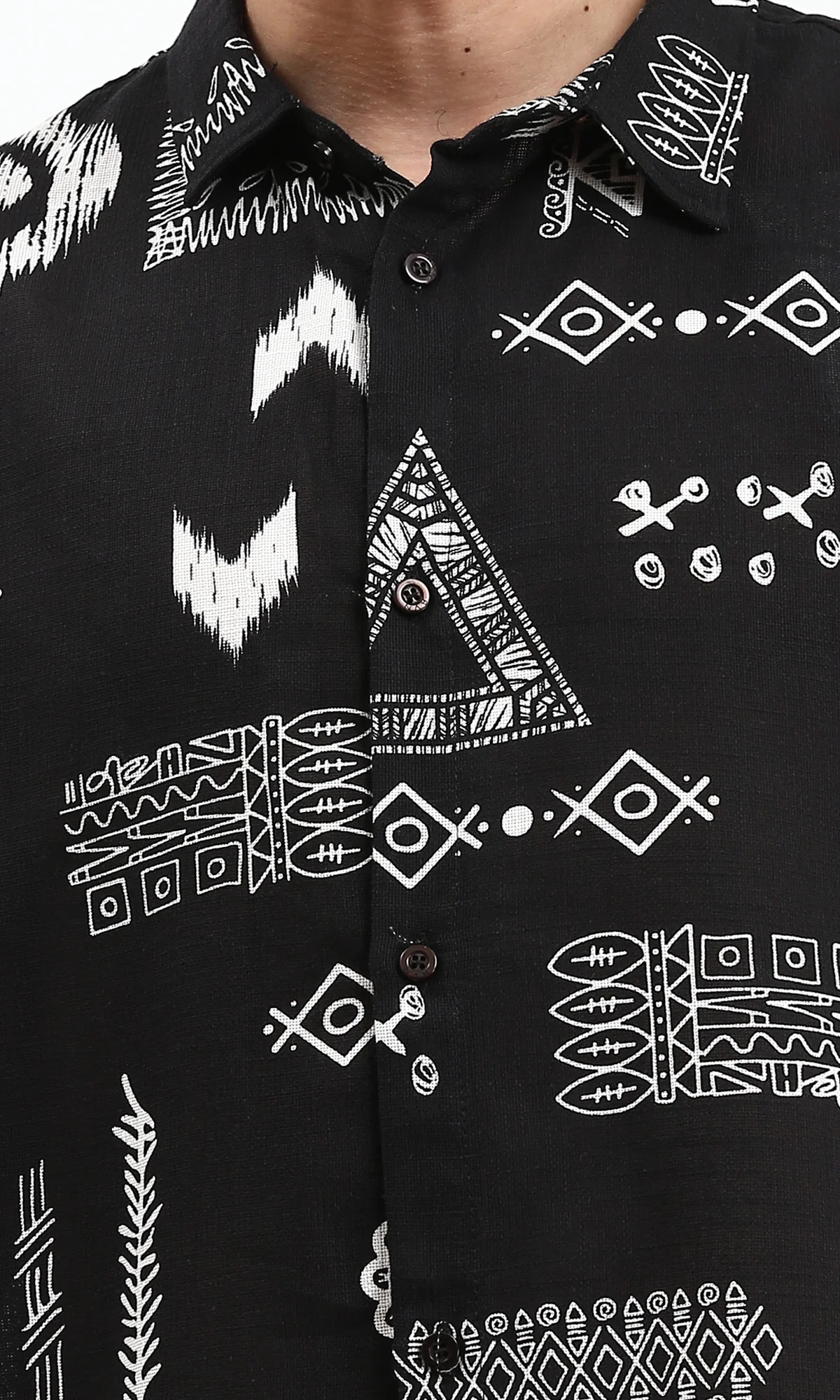 R209205 - Casual Ethnic Pattern Summer Shirt - Black - Image 3