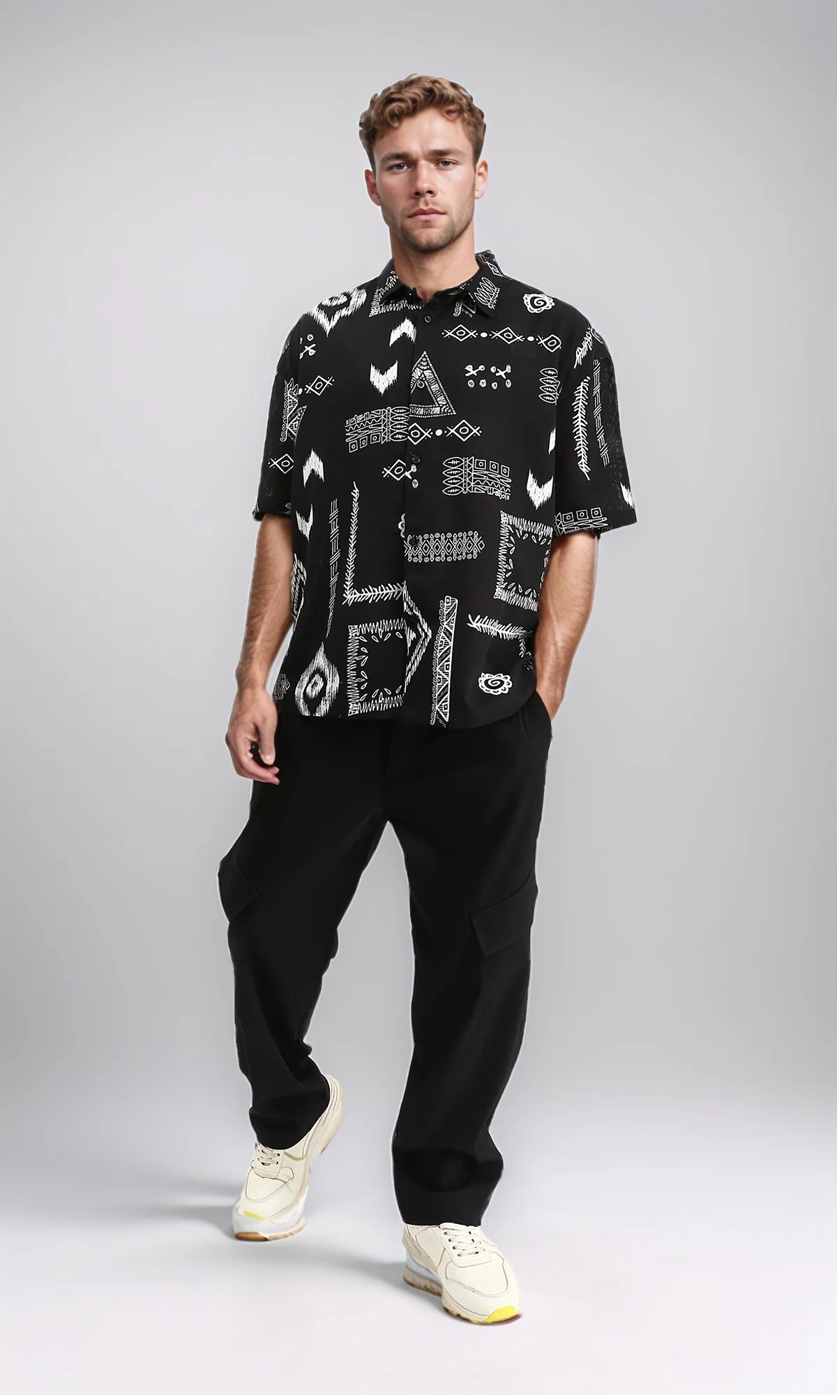 R209205 - Casual Ethnic Pattern Summer Shirt - Black - Image 4
