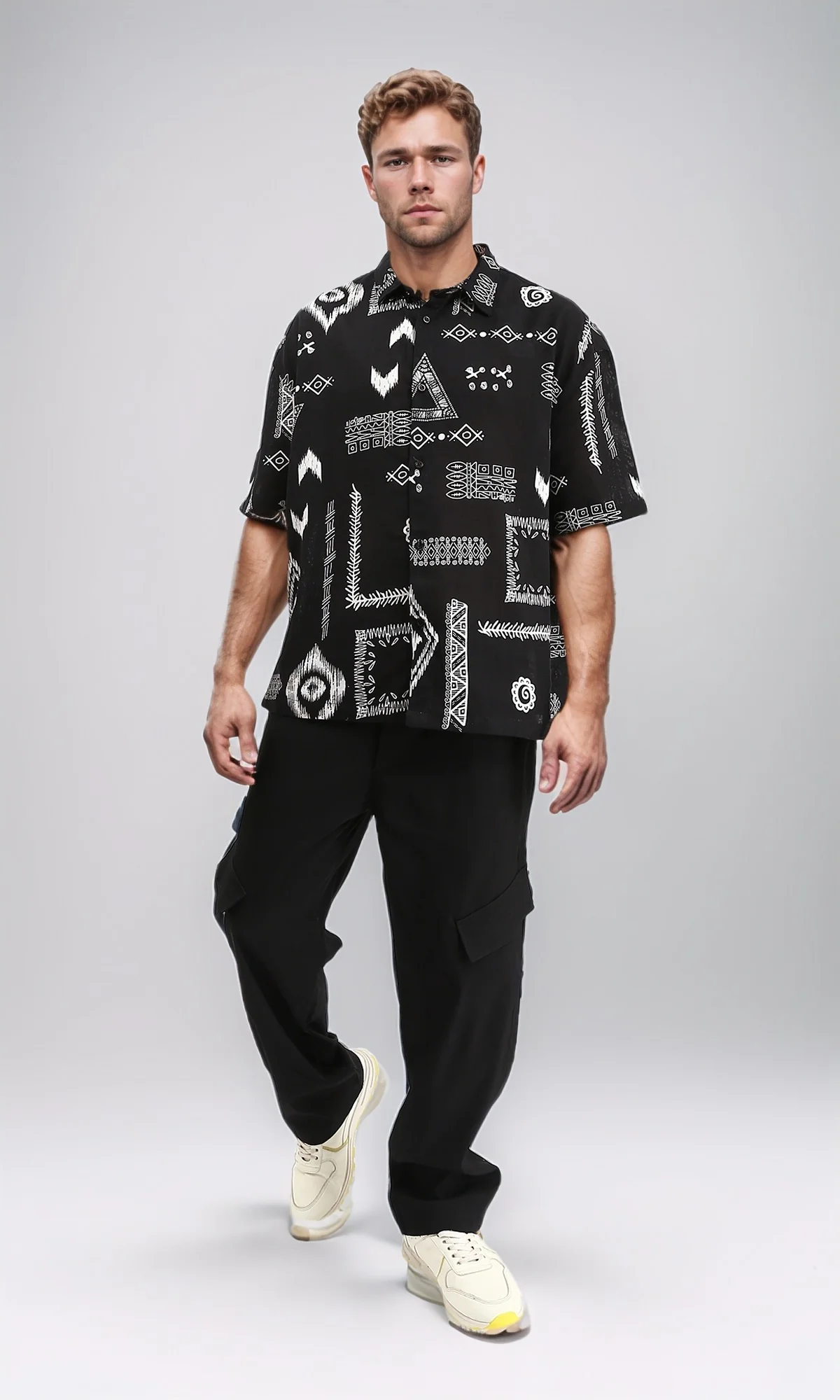 R209205 - Casual Ethnic Pattern Summer Shirt - Black - Image 5