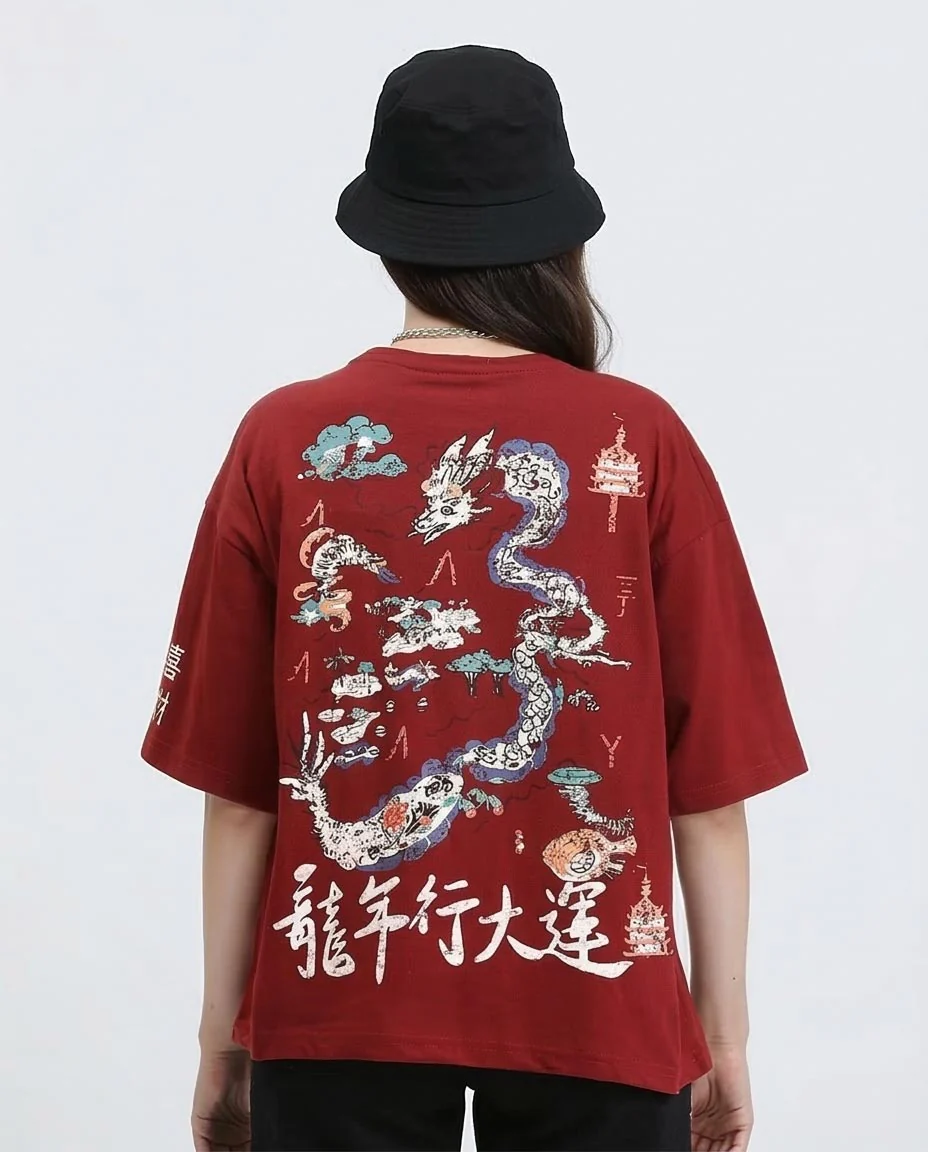 Ravin Dragon Legend Oversized Graphic Tee – Burgundy - R209224 - Image 2