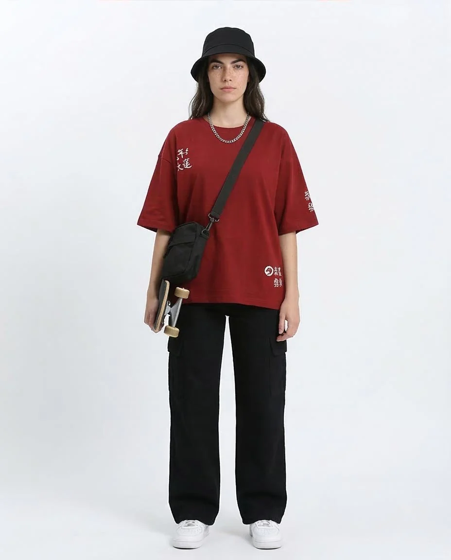 Ravin Dragon Legend Oversized Graphic Tee – Burgundy - R209224 - Image 3