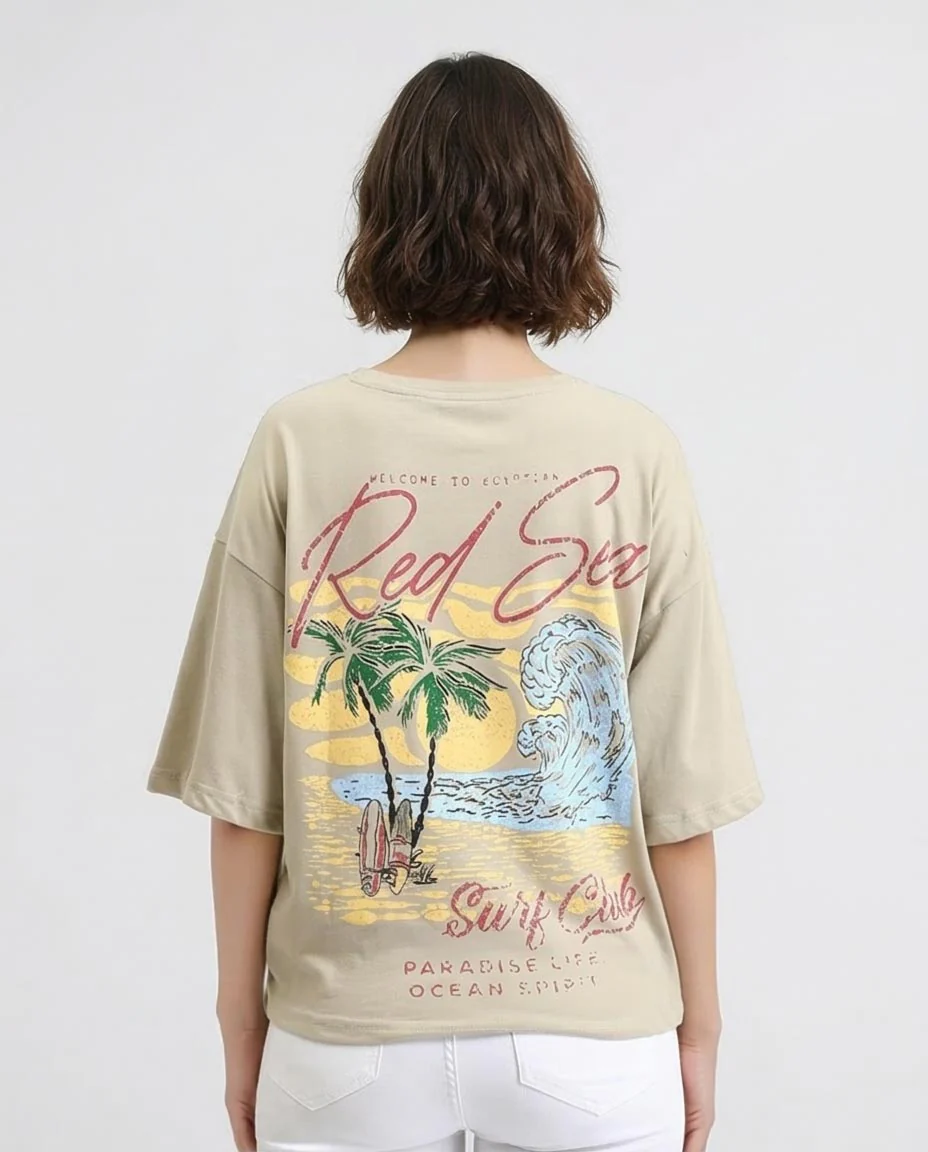 Ravin Women’s Oversized "Red Sea Surf Club" Graphic T-Shirt – Sand - R209227 - Image 2