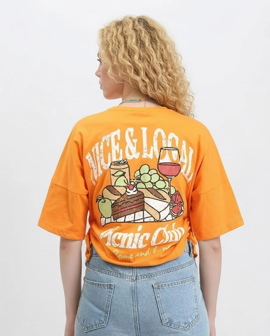 - Ravin Side-Cinch "Picnic Club" Tee in Sun-Kissed Orange - R209232 - Image 2