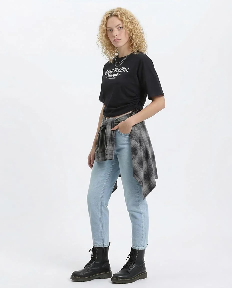 Ravin Women's "Grow Positive" Graphic T-Shirt with Cinched Side Ties - Black - R209238 - Image 5