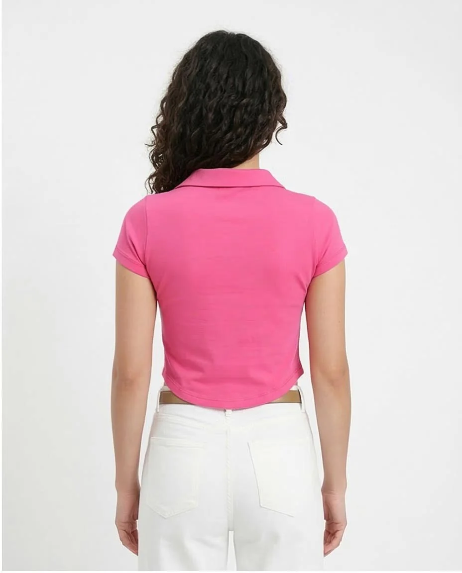 Ravin Slim-Fit Cropped Polo with Curved Hem in Hot Pink - R209256 - Image 2