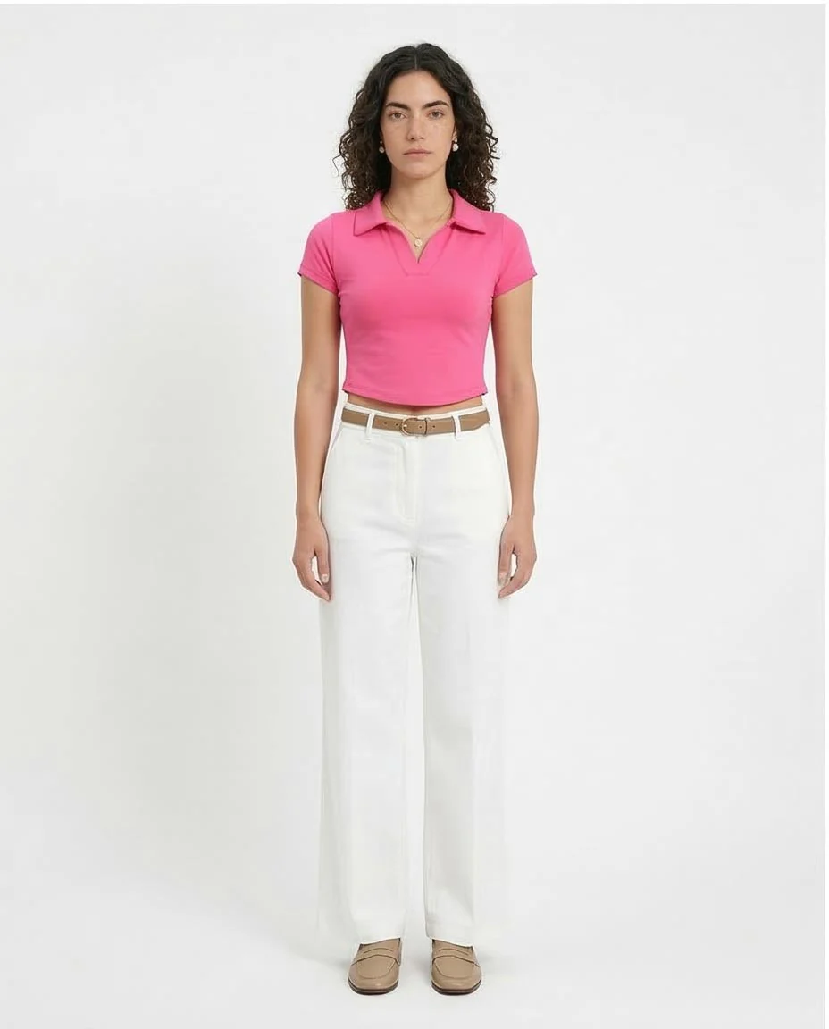 Ravin Slim-Fit Cropped Polo with Curved Hem in Hot Pink - R209256 - Image 3