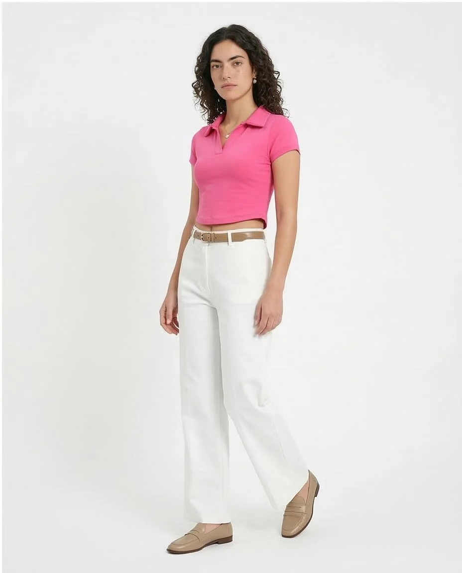 Ravin Slim-Fit Cropped Polo with Curved Hem in Hot Pink - R209256 - Image 5
