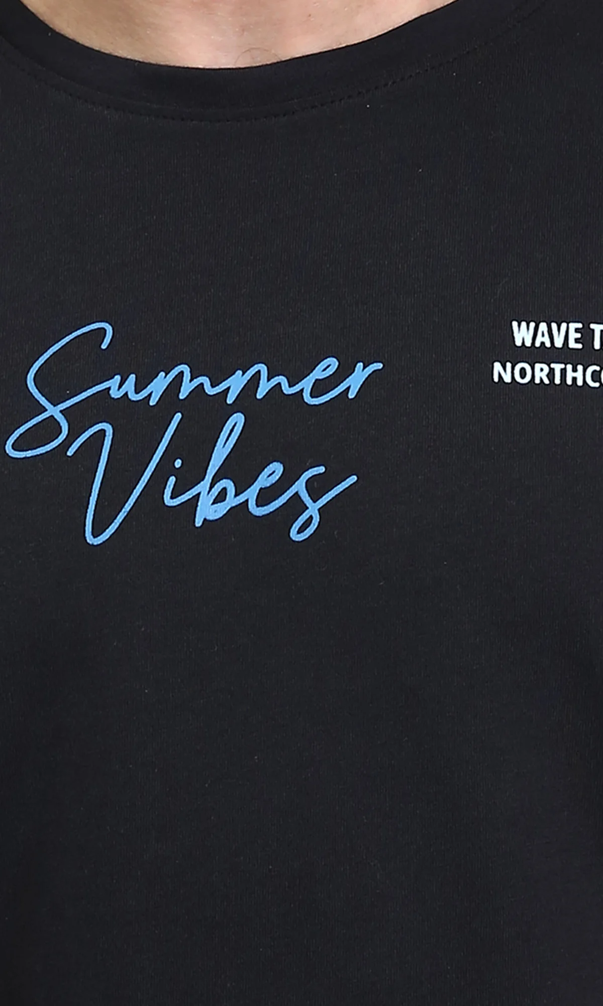 R209357 - Crew Neck Short Sleeves Casual Tee - Black - Image 3
