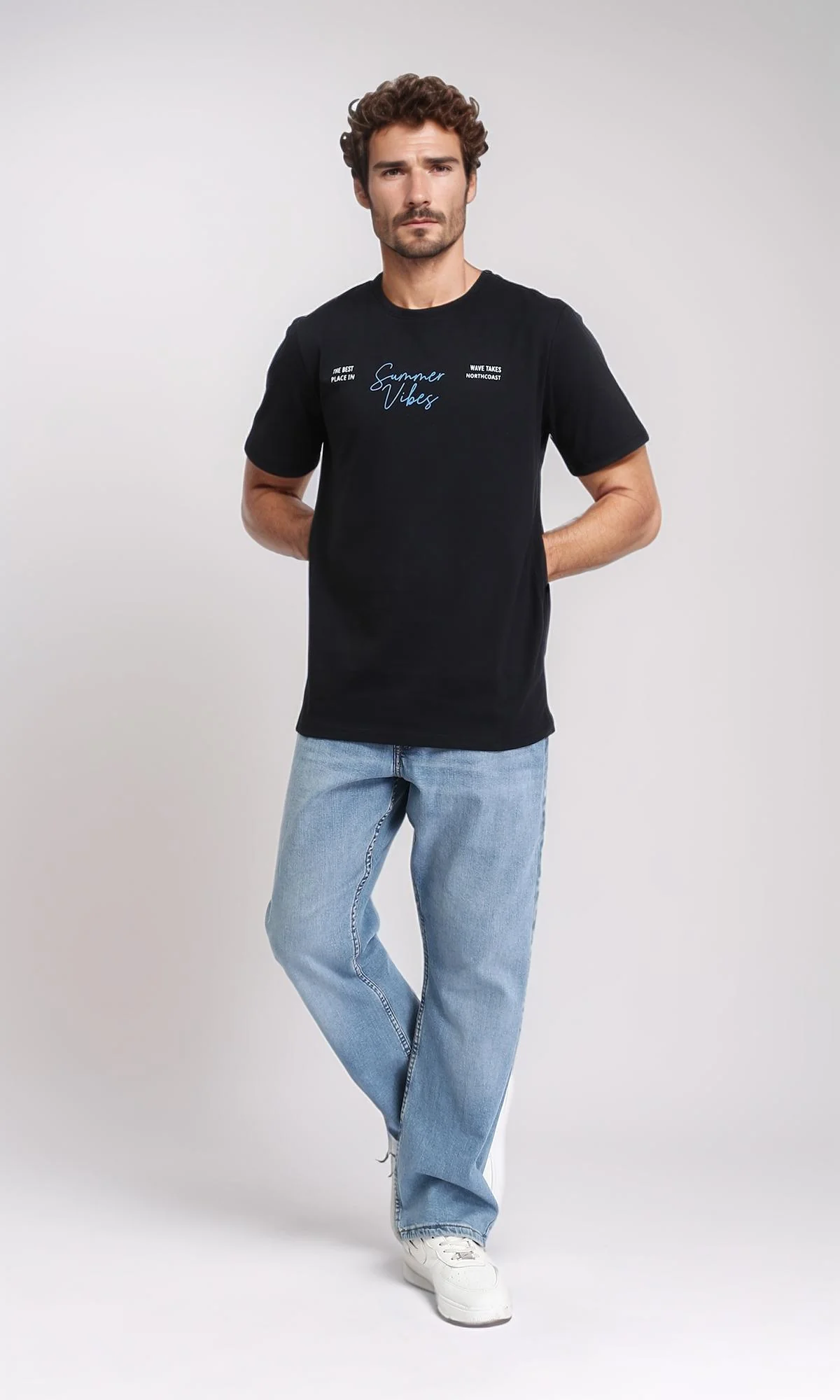 R209357 - Crew Neck Short Sleeves Casual Tee - Black - Image 5