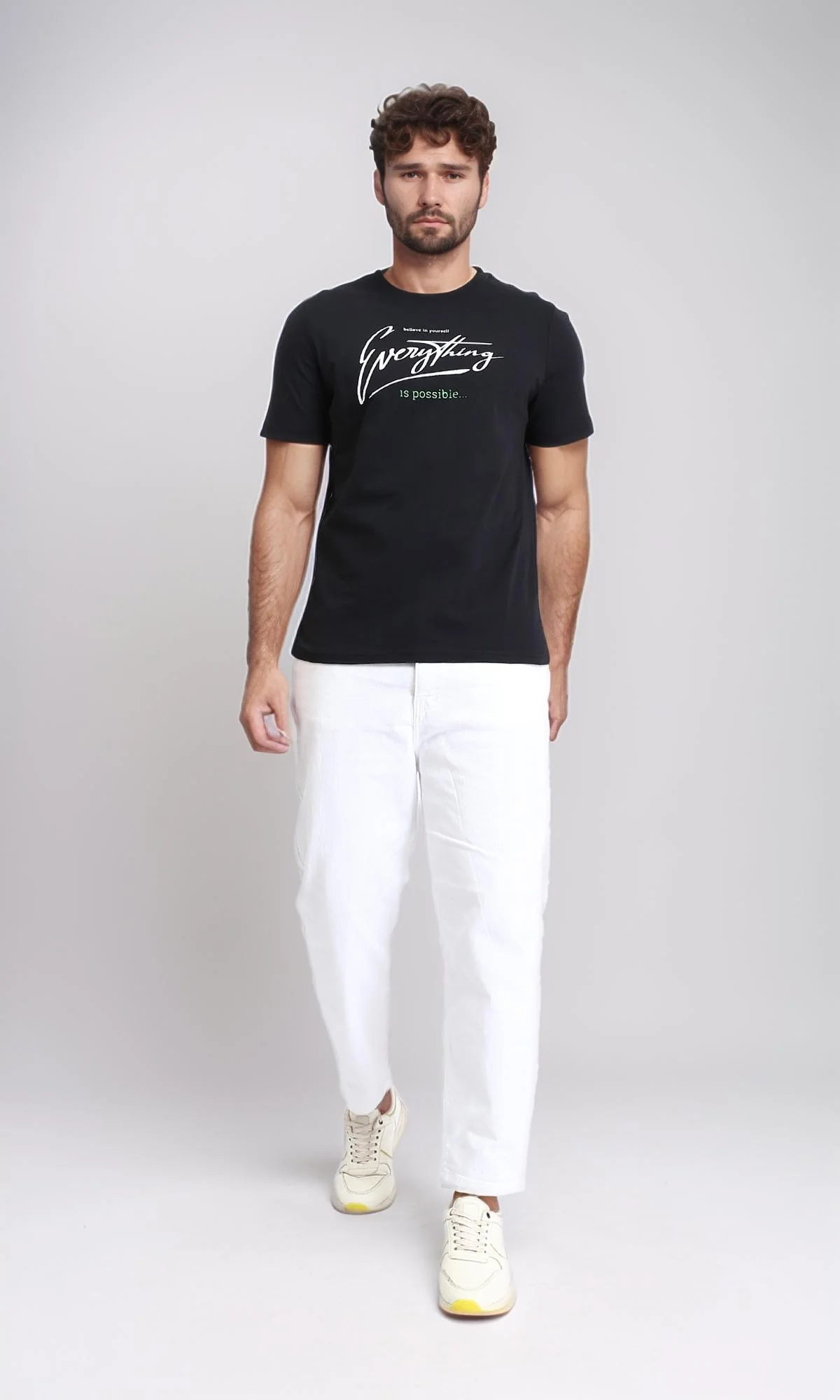 R209362 - Crew Neck Printed Summer Tee - Black - Image 4