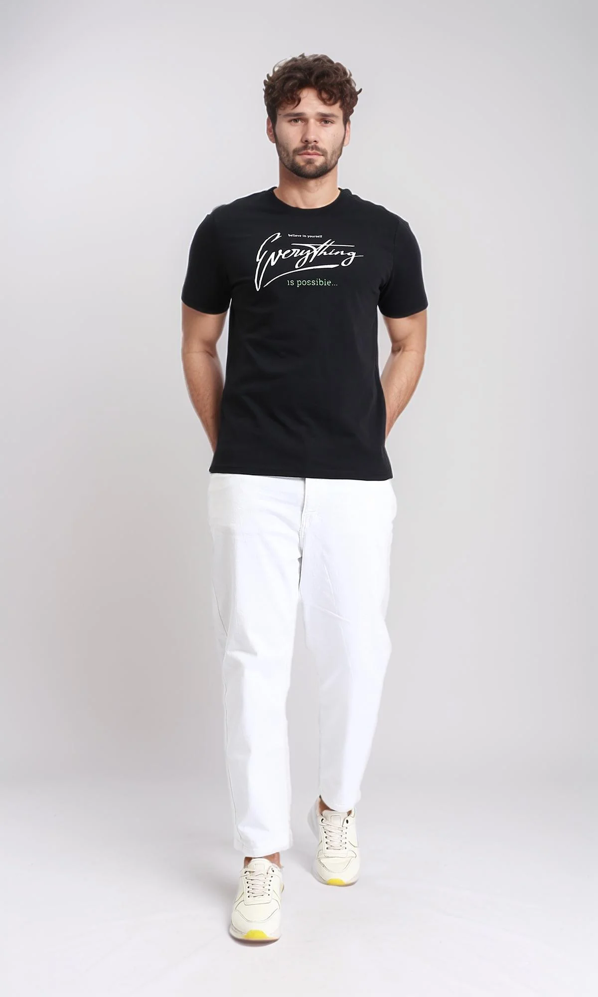 R209362 - Crew Neck Printed Summer Tee - Black - Image 5