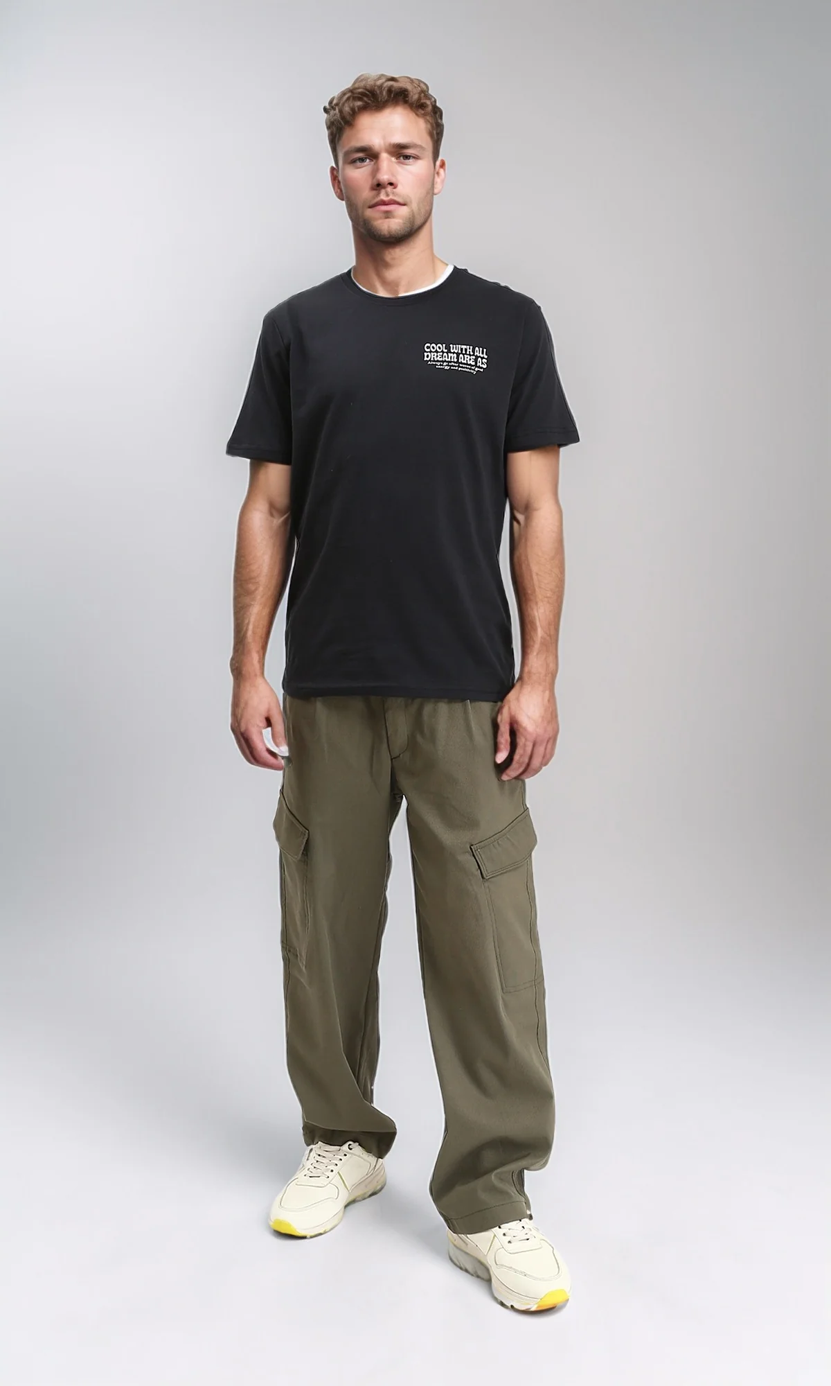 R209363 - Short Sleeves Slip On Cotton Tee - Black - Image 4